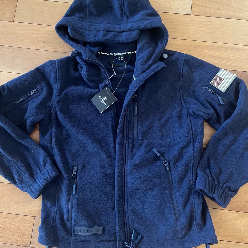 Baerskin Tactical Supply Boys 13/14 Navy Blue Fleece Hoodie Full Zip Jacket NEW